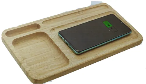 Drahtloser Bambus Schreibtisch Organizer und Ladegerät, Aufbewahrung, Ablage