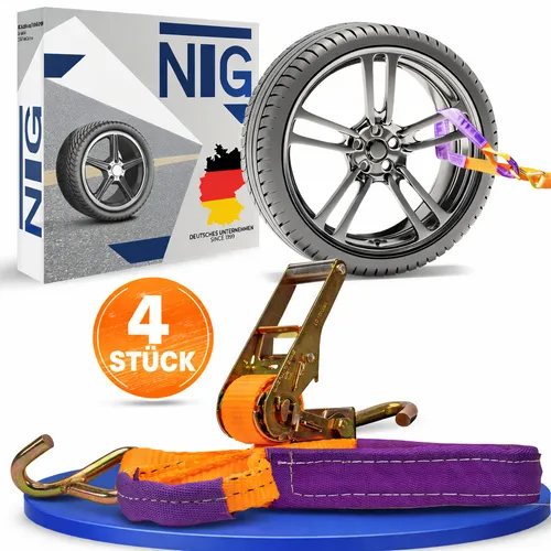Auto Zurrgurt Spanngurt Set für PKW Radsicherung - 4 Stück - Kategorie: Spanngurte & Zurrösen, sicheres Transportieren von Fahrzeugen dank stabiler Radsicherung und einfacher Handhabung.