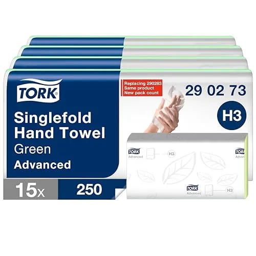 TORK Papierhandtücher H3 Advanced C&C Zick-Zack-Falzung 2-lagig - Hygieneartikel mit 3.750 Blatt, besonders saugfähig und ideal für hohe Frequentierung in Gastronomie und öffentlichen Einrichtungen.