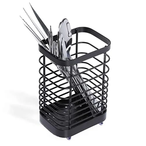 Toski Besteckkorb Edelstahl, Küchenutensilienhalter Metall, Rostfrei, Besteckkorb Klein zum Organisieren von Schubladen und Arbeitsplatten für alle Küchen L10 x B7.5 x H15 cm, Schwarz