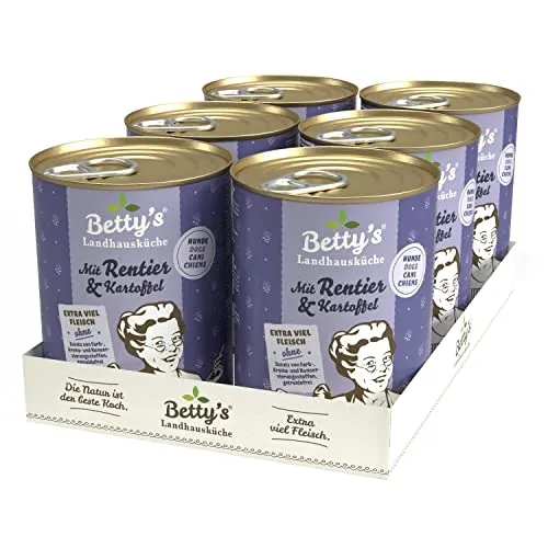 Betty's Landhausküche Hund Rentier mit Rind und Kartoffel 6 x 400 g Für alle Hunderassen geeignet Hohe Bioverfügbarkeit Wir achten auf Beste Qualität