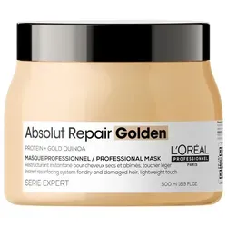 L'Oréal Professionnel Serie Expert Absolut Repair Gold Maske 500ml - Die Absolut Repair Gold-Maske von L'Oréal Professionnel pflegt strapaziertes Haar intensiv. Mit wertvollem Quinoa und Protein sorgt sie für Geschmeidigkeit und Glanz. Ideal für die tägliche Haarpflege.