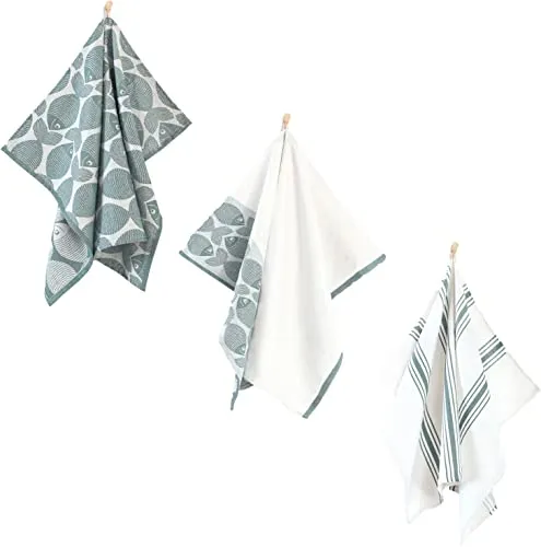 ZWOLTEX 3er Set Jacquard Geschirrtücher/Geschirrtuch | Küchentuch | Abtrockentuch | saugstarke Baumwolle I Sammlung Premium Geschirrtücher - 3x Fish Türkis Multi Design (50x70)