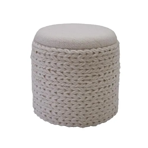 FINEBUY Stauraumhocker – Rund, Creme Weiß, 40x40x45 cm