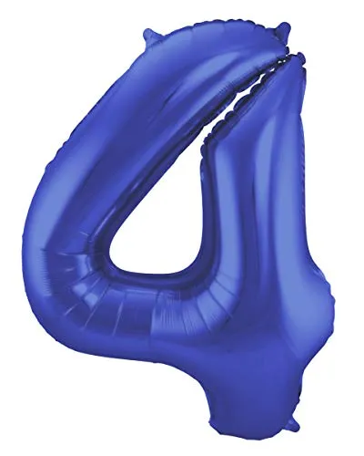 Folat 65924 Blauer Metallic Matt Folienballon Zahl 4-86 cm