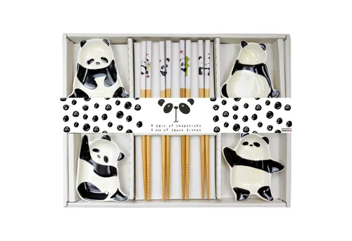 Dark-Desires Essstäbchen Kawaii Panda Set - 8-teiliges Panda Sushi-Set für Asia-Fans. Enthält 4 Keramikschälchen in niedlicher Panda-Form und 4 Bambus-Essstäbchen. Ideal für Dips und Snacks, langlebig und geschmacksneutral. Perfekt als Geschenk für Sushi-Liebhaber!