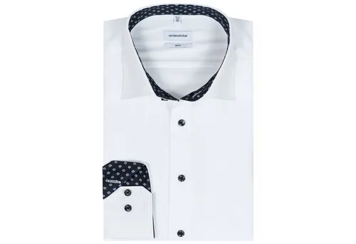 seidensticker Langarmhemd Slim, Weiß, Bügelleicht, 100 % Baumwolle, Ausgeputzt