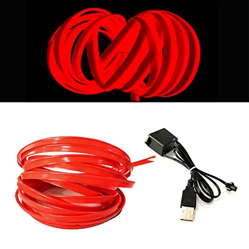 Balabaxer USB EL-Wire Rot, 5M/16.4FT Flexible Neonlichtröhre DC 5V Neonröhre Innenraumlichtleiste für Autoinnenraum, Lücke Dekorationsbeleuchtung.