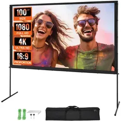 VEVOR 100 Zoll HD 4K Beamer Leinwand mit Ständer - Beamer-Leinwand für Indoor und Outdoor, faltbares Design und schneller Aufbau für Heimkino, Camping und Events. Genießen Sie detailreiche Bilder mit stabilem Stand und großem Betrachtungswinkel.
