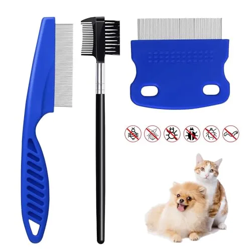 Stück Katze Hund Flohkamm & Tränenfleck Entfernung Kamm, Läusekamm, Flohkamm zum Entfernen Flöhe, Metall Zähne Läusekamm, Tränenfleckenentfernerkämme, Haustier Kamm Edelstahl für Hund & Katze 3