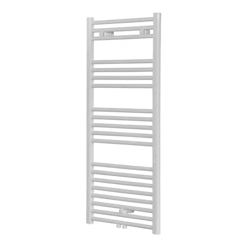 Designheizkörper Bari Weiß Gerade 118,8 x 50 cm - Handtuchwärmer mit einfachem Montage-Set, ideal für Badezimmer und sorgt für warme Handtücher dank effizienten Heizleistung.