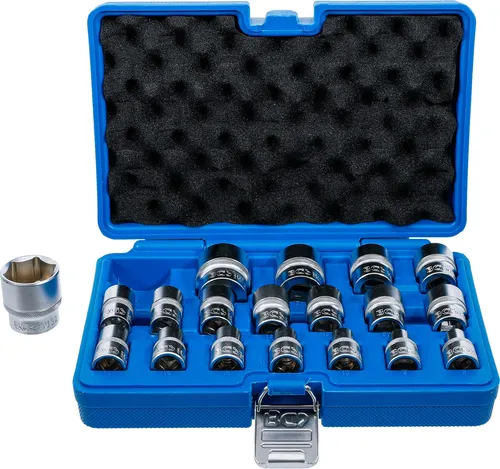 BGS Steckschlüssel-Einsatz-Satz Sechskant 1/2 Zoll - Werkzeug-Sets aus robustem Chrom-Vanadium-Stahl, ideal für professionelle Anwendungen mit Pro Torque® Abtriebsprofil für optimale Kraftübertragung.