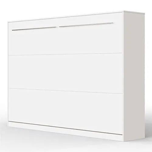 SMARTBett Schrankbett Standard Weiss 140 Horizontal - Praktisches Schrankbett mit Gasdruckfedern für müheloses Öffnen, integriertes Regal für persönliche Dinge und robuste Konstruktion für bis zu 300 kg Traglast.