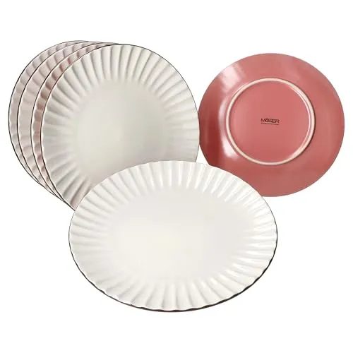 MÄSER OSITA Speiseteller Set 6x Rose Weiß - Elegante Steingut-Speiseteller mit traumhafter Zweifarbigkeit in Creme und Rosé. Ideal für jede Mahlzeit und spülmaschinengeeignet – perfekt für stilvolles Servieren!