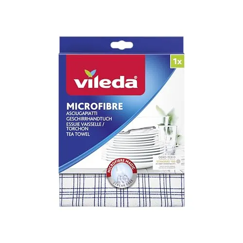 Vileda Geschirrtuch Microfaser 60x40cm - Saugstarkes Geschirrtuch aus Mikrofaser, perfekt für streifenfreies Trocknen und Reinigen, ideal für den täglichen Gebrauch in der Küche.