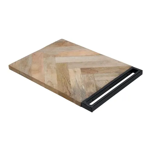 VOSSBACH Premium Schneidebrett aus Mangoholz - Schneidebrett aus hochwertigem Mangoholz, hitzebeständig bis 70°C, mit modernem Metallgriff. Ideal zum Schneiden und Servieren - ein stilvolles Küchenaccessoire.