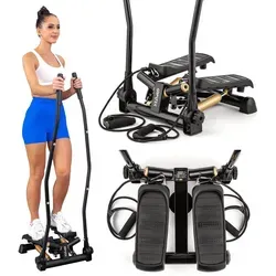 Gymtek Stepper mit Haltegriffen & Expanderbändern – LCD-Bildschirm, Schrittzähler, Kalorienzähler – Schwarz/Blau