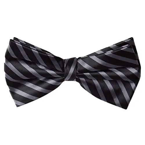 Fabio Farini - Gestreifte Fliege Herren vorgebunden & verstellbar, Querbinder für feierliche Anlässe, klassische Schleife Silber Schwarz