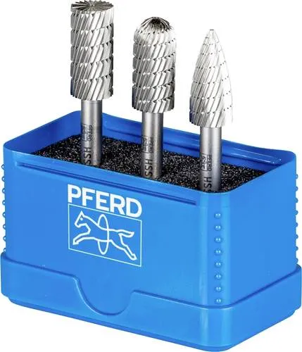PFERD HSS-Frässtift Set 3-tlg. - 12mm Frässtifte für Stahl und Gusseisen, exakte Fein- und Grobzerspanung in bruchfester Box