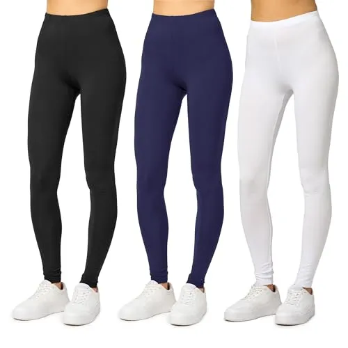 Merry Style Damen Lange Leggings MS10-143 (Schwarz/Navy/Weiß, XL) - 3er-Pack lange Leggings, bequem und blickdicht. Mit breitem Gummibund für optimalen Sitz. Ideal für Alltag und Sport, aus atmungsaktiver Viskose mit Elasthan für perfekte Passform.
