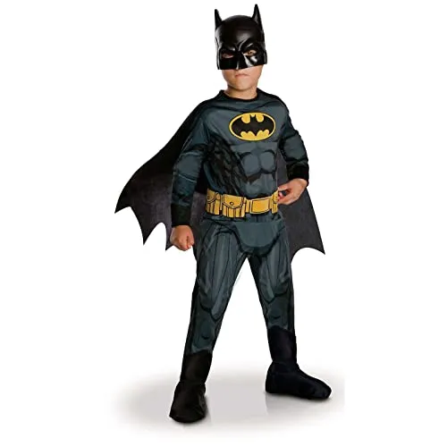 RUBIES - DC Batman Kostüm für Kinder (5-6 Jahre) - Offizielles Batman-Kostüm für Kinder mit bedrucktem Overall, Gürtel, Umhang und Maske – perfekt für Halloween, Karneval und Rollenspiele.