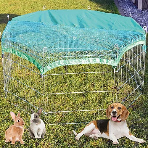 Zooprinz Freigehege mit Sonnenschutz für Hasen und Kaninchen - Kleintierkäfige, faltbares Gittergehege mit integriertem Sonnenschutz, ideal für den Outdoor-Einsatz und einfach im Aufbau durch Stecksystem.