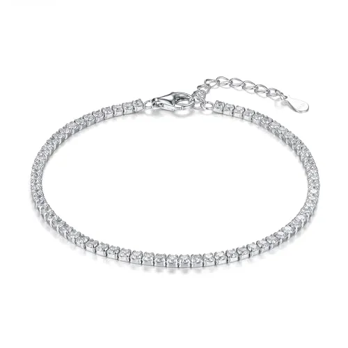 Schöner-SD 925 Silber Tennis Armband mit Zirkonia - Elegantes Damenarmband aus 925er Silber mit funkelnden Zirkonia, verstellbar von 17-20cm. Ideal für Alltag und festliche Anlässe, kommt in einer schönen Geschenkverpackung.