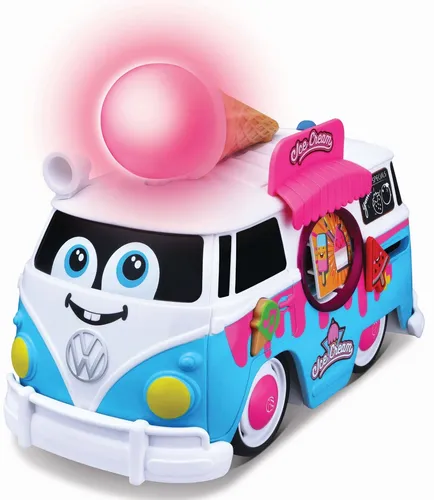BB Junior Volkswagen Magic Ice Cream Bus - Spielzeugauto - Spielzeugautos - BB Junior Volkswagen Magic Ice Cream Bus mit Licht- und Soundeffekten, lehrt Farben, Früchte und Zahlen in verschiedenen Sprachen für kreativen Spielspaß.