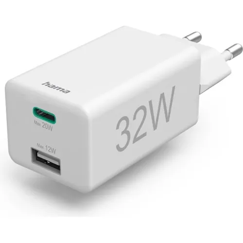 Hama Schnellladegerät, 1x USB-C, 1x USB-A, PD/Qualcomm, Mini-Ladegerät, 32W, WS (32 W, 2 Ports) (00201691)