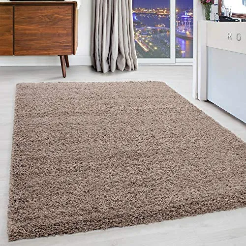Carpettex Hochflor Teppich Wohnzimmer Shaggy Flokati Teppich Modern Einfarbig 120 x 170 cm Beige - Teppich Schlafzimmer Weich Flauschig Waschbar Teppich Küche Esszimmer - Langflor Teppiche