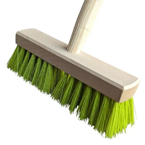 Land-Haus-Shop Kinderbesen Gartenbesen Holz Kinder Besen stabil mit Holzstiel Haushalt Garten Terasse Kinder Gartengerät Spielzeug Strassenbesen (Natur-Grün)
