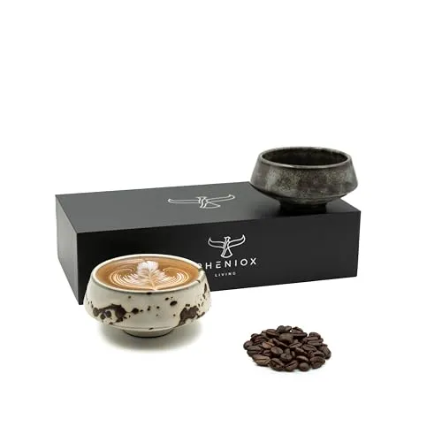 Pheniox Cappuccino Tassen Set Barista - 2x 180 ml - Cappuccinotassen aus hochwertigem Porzellan mit modernem Design, spülmaschinenfest und ideal für Kaffeeliebhaber. Perfekt zum Verschenken in bruchsicherer Verpackung.