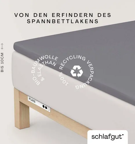 Schlafgut Topper-Spannbetttuch Pure, Grau, 180-200x200-220 cm - Hochwertiges Bettlaken aus bügelfreiem Jersey, klimaregulierend und allergikerfreundlich, für perfekten Schlafkomfort und individuelle Wohnstile.