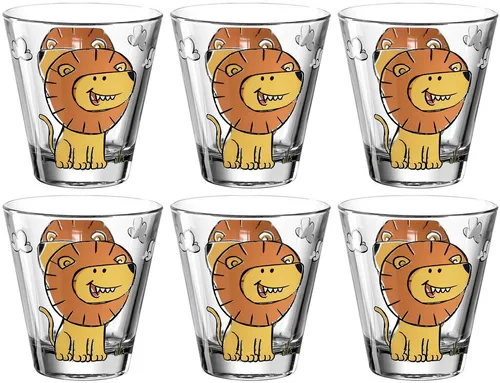 LEONARDO Kinderbecher BAMBINI, 6-teilig - Bunte Löwen-Kinderbecher aus Glas, ideal für kleine Hände. Fördert eigenständiges Trinken und macht den Esstisch zum tierischen Erlebnis!