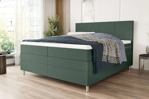 99rooms Orion Boxspringbett Doppelbett Ehebett 160x200 cm Strukturstoff Neve Salbeigrün Obermatratze: TFK 16 cm, Untermatratze: BFK 15 cm, H3, Kaltschaumtopper 4 cm, Bettkasten