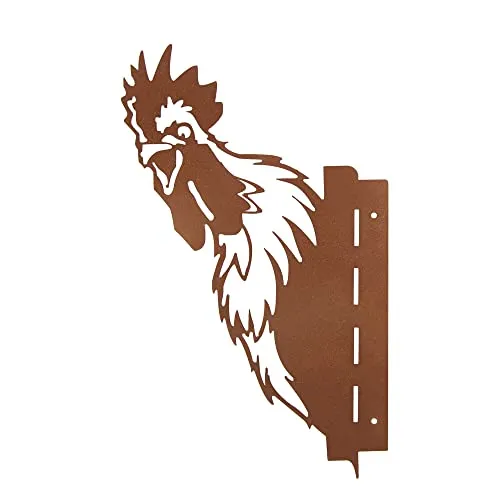 UNUS Garden Baumstecker Hahn um die Ecke guckend, Gartendeko Rostoptik zum Anschrauben, Roststecker aus Edelrost Metall, Rost Deko für Garten, Terrasse oder Balkon