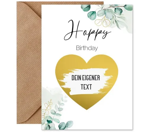 Things of Happiness Postkarte Rubbelkarte zum Beschriften + Briefumschlag aus Naturpapier, Geschenk