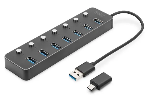 DIGITUS USB 3.0 Hub 7-Port schaltbar Aluminium Gehäuse