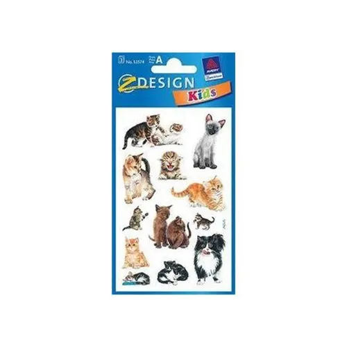 AVERY Zweckform 53574 Kinder Sticker Katzen - 36 selbstklebende Aufkleber, liebevolle Motive für kreatives Basteln und individuelle Gestaltung
