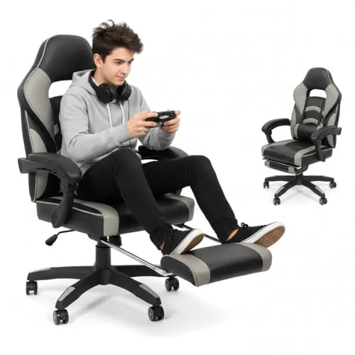 Melko Gaming-Stuhl - Ergonomischer Chefsessel für Gamer - Ergonomischer Gaming-Stuhl mit verstellbarer Rückenlehne und Lendenkissen, ideal für stundenlanges Zocken oder Arbeiten. Hochwertiges Kunstleder und 360-Grad Schwenkbarkeit sorgen für maximalen Komfort.