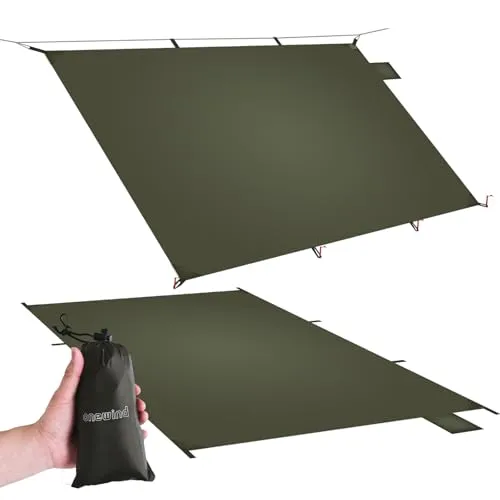 Onewind 4000mm Wasserdichtes Zeltboden, Ultralight Groundsheet Tent Footprint Ultraleichte Mini Tarp für Rucksack, Wandern, Camping, Picknick 250 * 140cm, OD Green