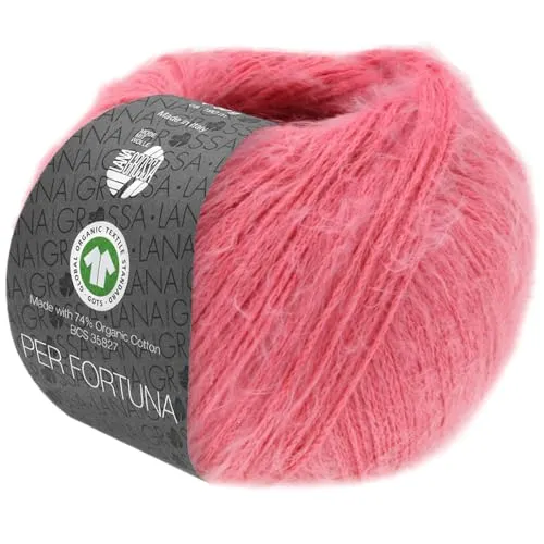 LANA GROSSA Per Fortuna GOTS | Leichtes Sommerflauschgarn mit Baumwolle | Handstrickgarn aus 74% Baumwolle (Bio) & 26% Polyamid | 50g Wolle zum Stricken & Häkeln | 190m Garn FB 54