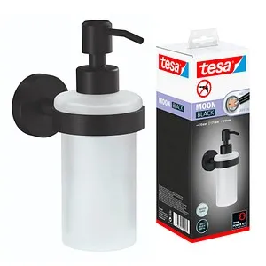 tesa Moon Black Seifenspender - matt schwarz, Pumpspender aus satiniertem Glas, 200 ml