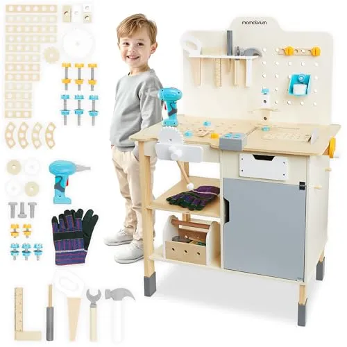 Mamabrum Spielwerkbank XXL – Multifunktionale Holz-Werkbank für Kinder mit Werkzeugen - Kunststoffspielzeug, fördert die Kreativität und motorischen Fähigkeiten ab 3 Jahren, ideal für kleine Handwerker!