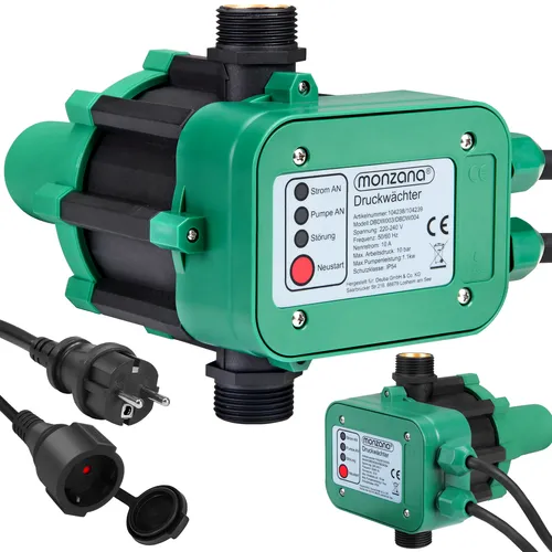 monzana Wasserpumpe mit Druckschalter und Kabel - Wasserpumpen für Gartenbewässerung, bis zu 10 Bar Druck, ideal für effiziente Bewässerungssysteme und einfache Installation.