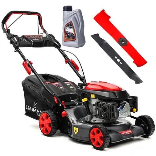 Lehmann LGALM-2642 Benzin Rasenmäher - Sichelmäher mit 42 cm Schnittbreite, leistungsstarkem 146 cm3 Motor und klappbarem Griff für platzsparende Lagerung. Ideal für Rasenflächen bis zu 2.000 m².