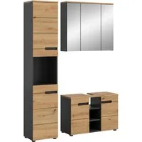 Badkombination xonox.home Bad Canu X4CE1B02 - Komplettprogramm für Badezimmer mit zeitlosem Design, bestehend aus Hochschrank, Spiegelschrank und Waschbeckenunterschrank, ideal für optimale Raumausnutzung und pflegeleicht.