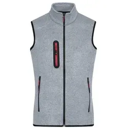 Ladies' Knitted Fleece Vest Strickfleece Weste mit Stehkragen rot/grau, Gr. L