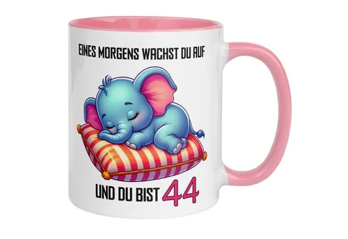 Momentals Tasse 44. Geburtstag Frau – „Eines morgens bist du 44“ – Geschenk Frauen, Beidseitiger Druck · Links- & Rechtshänder · Spülmaschinenfest