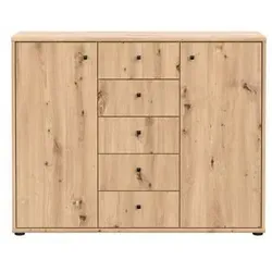 FORTE TEMPRA 2 Kommode mit 2 Türen und 5 Schubladen - Kommode aus Holzwerkstoff in Artisan Eiche Dekor, mit 4 verstellbaren Einlegeböden und pflegeleichten Oberflächen - ideal für stilvolle und praktische Aufbewahrung.